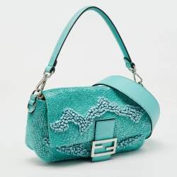 Fendi Turquoise Blue Stone Beads and Leather Re-Edition Baguette Bag
