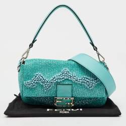 Fendi Turquoise Blue Stone Beads and Leather Re-Edition Baguette Bag