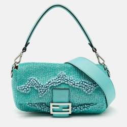 Fendi Turquoise Blue Stone Beads and Leather Re-Edition Baguette Bag