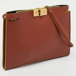 Fendi Rust Brown Leather Seta Burro Peekaboo Pochette Crossbody Bag