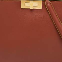 Fendi Rust Brown Leather Seta Burro Peekaboo Pochette Crossbody Bag