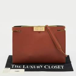 Fendi Rust Brown Leather Seta Burro Peekaboo Pochette Crossbody Bag