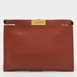 Fendi Rust Brown Leather Seta Burro Peekaboo Pochette Crossbody Bag