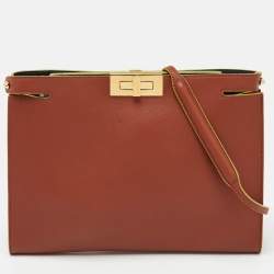 Fendi Rust Brown Leather Seta Burro Peekaboo Pochette Crossbody Bag