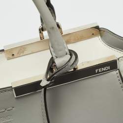 Pre Owned Fendi Light Grey/White Leather Medium 3Jours Tote