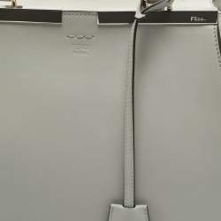 Pre Owned Fendi Light Grey/White Leather Medium 3Jours Tote