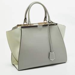 Pre Owned Fendi Light Grey/White Leather Medium 3Jours Tote