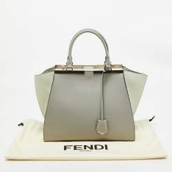 Pre Owned Fendi Light Grey/White Leather Medium 3Jours Tote