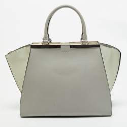 Pre Owned Fendi Light Grey/White Leather Medium 3Jours Tote