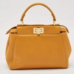 Fendi Yellow Leather Mini Peekaboo Top Handle Bag