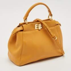 Fendi Yellow Leather Mini Peekaboo Top Handle Bag