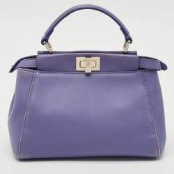 Fendi Purple Leather Mini Peekaboo Top Handle Bag