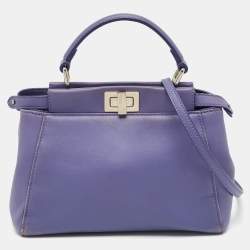 Fendi Purple Leather Mini Peekaboo Top Handle Bag