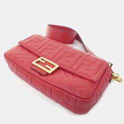 Fendi Baguette Red Lambskin Shoulder Bag