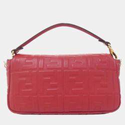 Fendi Baguette Red Lambskin Shoulder Bag