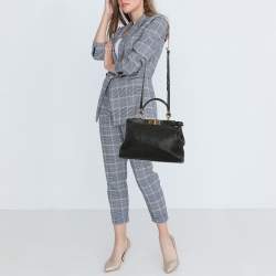 Fendi Black Selleria Leather Regular Peekaboo Top Handle Bag