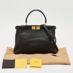 Fendi Black Selleria Leather Regular Peekaboo Top Handle Bag