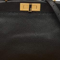 Fendi Black Selleria Leather Regular Peekaboo Top Handle Bag