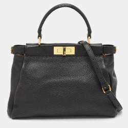 Fendi Black Selleria Leather Regular Peekaboo Top Handle Bag