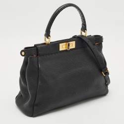 Fendi Black Selleria Leather Regular Peekaboo Top Handle Bag