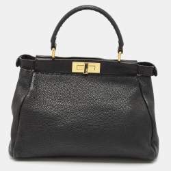 Fendi Black Selleria Leather Regular Peekaboo Top Handle Bag