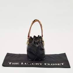 Fendi Black Leather Mini Mon Tresor Drawstring Bucket Bag