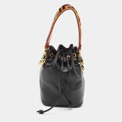 Fendi Black Leather Mini Mon Tresor Drawstring Bucket Bag