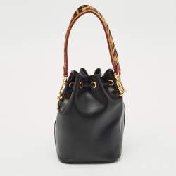 Fendi Black Leather Mini Mon Tresor Drawstring Bucket Bag