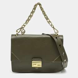 Fendi Olive Green Leather Kan U Shoulder Bag