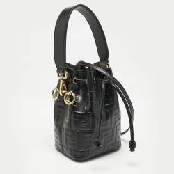 Pre Owned حقيبة دلو ميني مون تريزور جلد من فنـدي م نقوشة زوكا سوداء