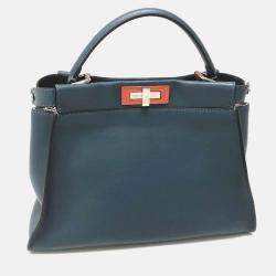 Fendi Peekaboo Blue Leather Shoulder Bag