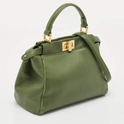 Fendi Olive Green Leather Mini Peekaboo Top Handle Bag