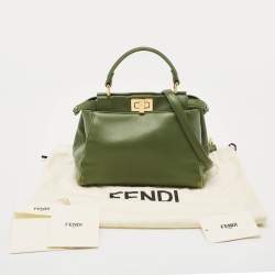 Fendi Olive Green Leather Mini Peekaboo Top Handle Bag