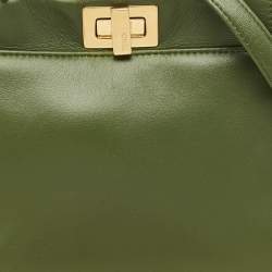Fendi Olive Green Leather Mini Peekaboo Top Handle Bag