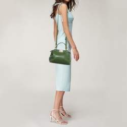 Fendi Olive Green Leather Mini Peekaboo Top Handle Bag