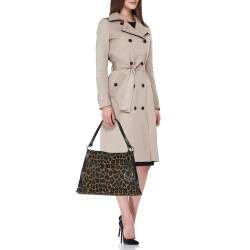 Fendi Black/Brown Leopard Print Canvas and Leather Chef Tote