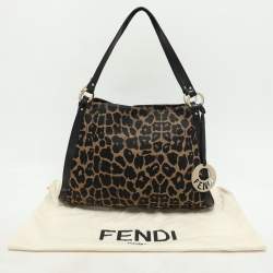 Fendi Black/Brown Leopard Print Canvas and Leather Chef Tote