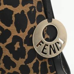 Fendi Black/Brown Leopard Print Canvas and Leather Chef Tote