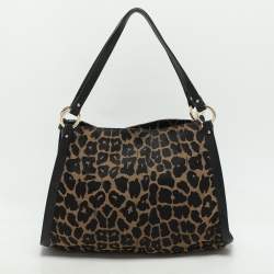 Fendi Black/Brown Leopard Print Canvas and Leather Chef Tote