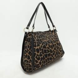 Fendi Black/Brown Leopard Print Canvas and Leather Chef Tote