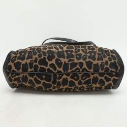 Fendi Black/Brown Leopard Print Canvas and Leather Chef Tote