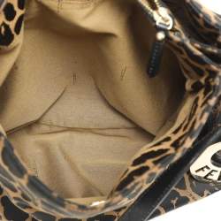 Fendi Black/Brown Leopard Print Canvas and Leather Chef Tote