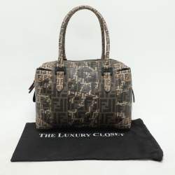 Fendi Brown Zucca Camo Patchwork Coated Canvas Boston Bag
