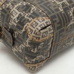 Fendi Brown Zucca Camo Patchwork Coated Canvas Boston Bag