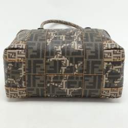 Fendi Brown Zucca Camo Patchwork Coated Canvas Boston Bag