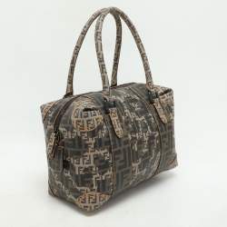Fendi Brown Zucca Camo Patchwork Coated Canvas Boston Bag