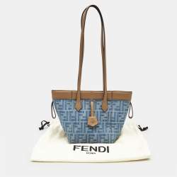 Fendi Blue/Brown Denim FF and Leather Mini Origami Tote