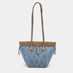Fendi Blue/Brown Denim FF and Leather Mini Origami Tote