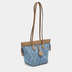 Fendi Blue/Brown Denim FF and Leather Mini Origami Tote