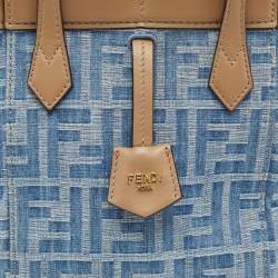 Fendi Blue/Brown Denim FF and Leather Mini Origami Tote